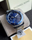 Buy Shop Michael Kors Chronograph Cunningham Multifunction Blue Dial Grey Steel Strap Watch For Men - MK7155 USA Online
