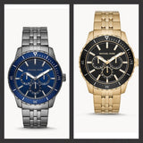 Buy Shop Michael Kors Chronograph Cunningham Multifunction Blue Dial Grey Steel Strap Watch For Men - MK7155 USA Online