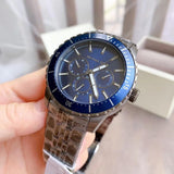 Buy Shop Michael Kors Chronograph Cunningham Multifunction Blue Dial Grey Steel Strap Watch For Men - MK7155 USA Online