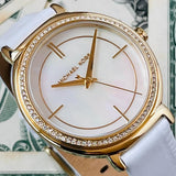 Buy Shop Michael Kors Cinthia Mother of Pearl Dial White Leather Strap Watch for Women - MK2662 USA Online