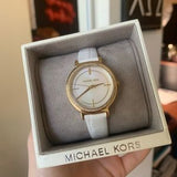 Buy Shop Michael Kors Cinthia Mother of Pearl Dial White Leather Strap Watch for Women - MK2662 USA Online