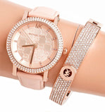 Buy Shop Michael Kors Corey Analog Rose Gold Dial Pink Leather Strap Watch For Women - MK2987 USA Online