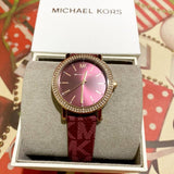 Buy Shop Michael Kors Corey Crystals Red Dial Red Leather Strap Watch for Women - MKO1025 USA Online