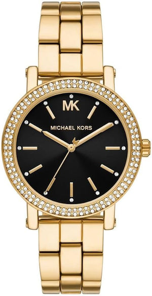 Buy Shop Michael Kors Corey Three Hand Black Dial Gold Steel Strap Watch for Women - MK7345 USA Online