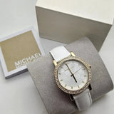 Buy Shop Michael Kors Corey Three Hand White Dial White Leather Strap Watch For Women - MK2985 USA Online