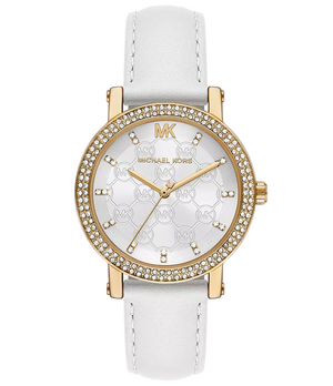 Buy Shop Michael Kors Corey Three Hand White Dial White Leather Strap Watch For Women - MK2985 USA Online