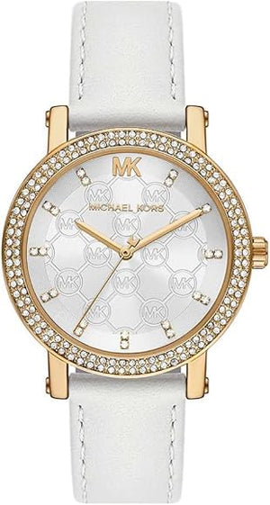 Buy Shop Michael Kors Corey Three Hand White Dial White Leather Strap Watch For Women - MK2985 USA Online