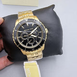 Buy Shop Michael Kors Cunningham Multifunction Black Dial Gold Steel Strap Watch For Men - MK7154 USA Online