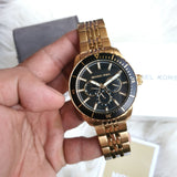 Buy Shop Michael Kors Cunningham Multifunction Black Dial Gold Steel Strap Watch For Men - MK7154 USA Online