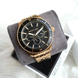 Buy Shop Michael Kors Cunningham Multifunction Black Dial Gold Steel Strap Watch For Men - MK7154 USA Online