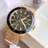 Buy Shop Michael Kors Cunningham Multifunction Black Dial Gold Steel Strap Watch For Men - MK7154 USA Online