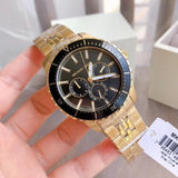 Buy Shop Michael Kors Cunningham Multifunction Black Dial Gold Steel Strap Watch For Men - MK7154 USA Online