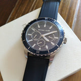 Buy Shop Michael Kors Cunningham Multifunction Blue Dial Black Rubber Strap Watch For Men - MK7160 USA Online