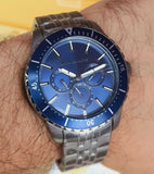 Buy Shop Michael Kors Cunningham Multifunction Blue Dial Silver Steel Strap Watch For Men - MK7153 USA Online