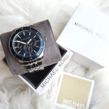 Buy Shop Michael Kors Cunningham Multifunction Blue Dial Silver Steel Strap Watch For Men - MK7153 USA Online