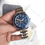 Buy Shop Michael Kors Cunningham Multifunction Blue Dial Silver Steel Strap Watch For Men - MK7153 USA Online