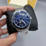 Buy Shop Michael Kors Cunningham Multifunction Blue Dial Silver Steel Strap Watch For Men - MK7153 USA Online