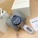 Buy Shop Michael Kors Cunningham Multifunction Blue Dial Silver Steel Strap Watch For Men - MK7153 USA Online