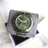 Buy Shop Michael Kors Cunningham Multifunction Chronograph Green Dial Grey Steel Strap Watch For Men - MK7158 USA Online