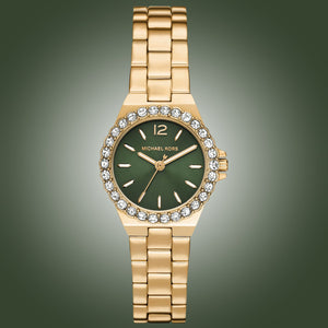 Buy Shop Michael Kors Lennox Quartz Green Dial Gold Steel Strap Watch For Women - MK7395 USA Online