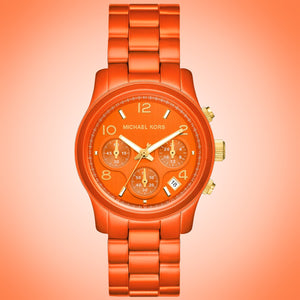 Buy Shop Michael Kors Runway Chronograph Limited Edition Orange Dial Orange Steel Strap Watch for - MK7477LE USA Online