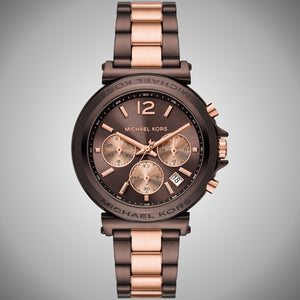 Buy Shop Michael Kors Maren Chronograph Brown Dial Two Tone Steel Strap Watch for Women - MK7496 USA Online