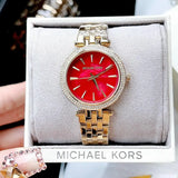 Buy Shop Michael Kors Darci Quartz Mother of Pearl Red Dial Gold Steel Strap Watch For Women - MK3583 USA Online