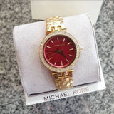 Buy Shop Michael Kors Darci Quartz Mother of Pearl Red Dial Gold Steel Strap Watch For Women - MK3583 USA Online