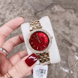 Buy Shop Michael Kors Darci Quartz Mother of Pearl Red Dial Gold Steel Strap Watch For Women - MK3583 USA Online