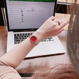 Buy Shop Michael Kors Darci Quartz Mother of Pearl Red Dial Gold Steel Strap Watch For Women - MK3583 USA Online