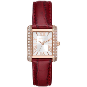 Buy Shop Michael Kors Emery Quartz Diamonds Silver Dial Red Leather Strap Watch For Women - MK4689 USA Online