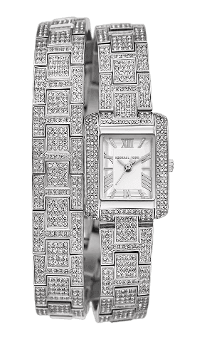 Buy Shop Michael Kors Emery Pave Double Wrap Crystals White Dial Silver Steel Strap Watch for Women - MK4836 USA Online