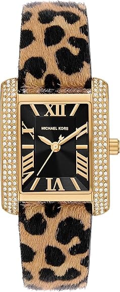 Buy Shop Michael Kors Emery Quartz Diamonds Black Dial Cheetah Print Leather Strap Watch For Women - MK7387 USA Online
