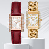 Buy Shop Michael Kors Emery Quartz Diamonds Silver Dial Red Leather Strap Watch For Women - MK4689 USA Online