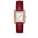 Buy Shop Michael Kors Emery Quartz Diamonds Silver Dial Red Leather Strap Watch For Women - MK4689 USA Online