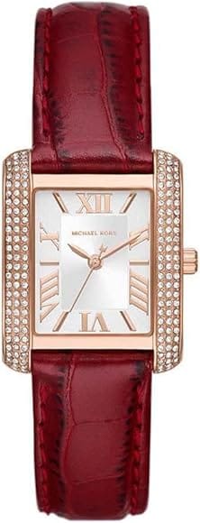 Buy Shop Michael Kors Emery Quartz Diamonds Silver Dial Red Leather Strap Watch For Women - MK4689 USA Online