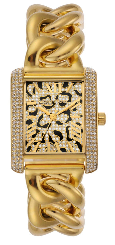 Buy Shop Michael Kors Emery Three Hand Leopard Print Gold Dial Gold Steel Strap Watch For Women - MK7437 USA Online
