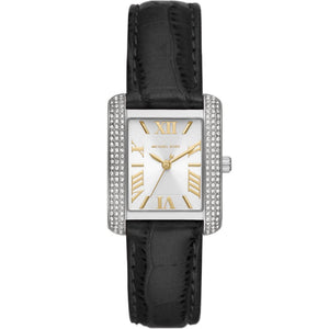 Buy Shop Michael Kors Emery Three Hand Silver Dial Black Leather Strap Watch For Women - MK4696 USA Online