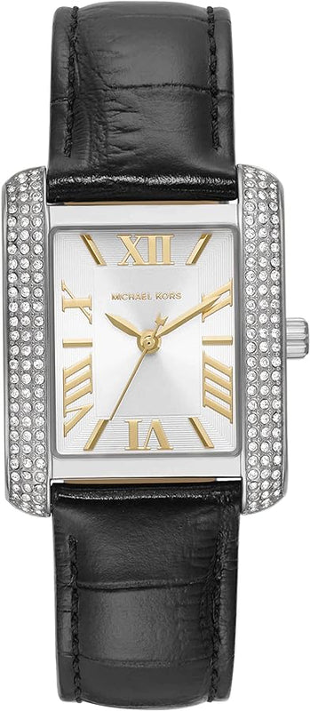 Buy Shop Michael Kors Emery Three Hand Silver Dial Black Leather Strap Watch For Women - MK4696 USA Online