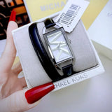 Buy Shop Michael Kors Empire Three-Hand Silver Dial Black Leather Strap Watch For Women - MK4722 USA Online