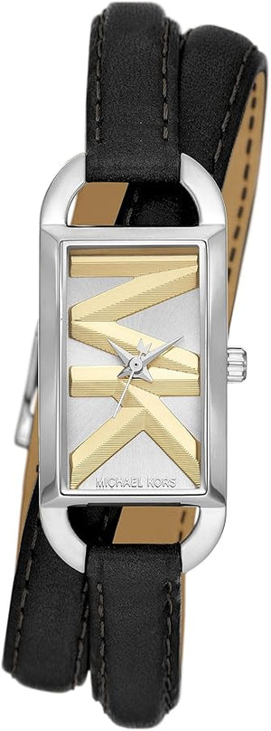 Buy Shop Michael Kors Empire Three-Hand Silver Dial Black Leather Strap Watch For Women - MK4722 USA Online