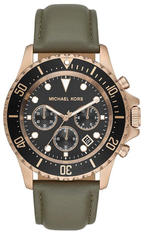 Buy Shop Michael Kors Everest Analog Black Dial Green Leather Strap Watch For Men - MK9090 USA Online
