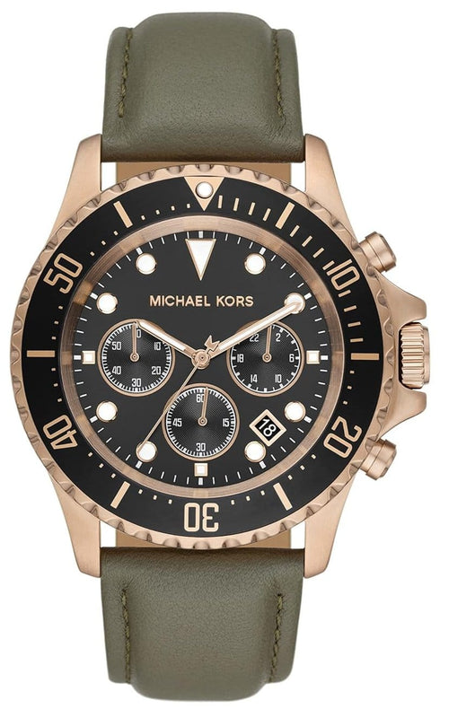 Buy Shop Michael Kors Everest Analog Black Dial Green Leather Strap Watch For Men - MK9090 USA Online