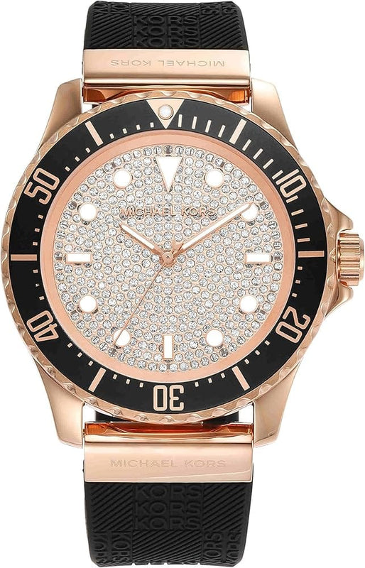 Buy Shop Michael Kors Everest Analog Rose Gold Dial Black Silicone Strap Watch For Women - MK7358 USA Online