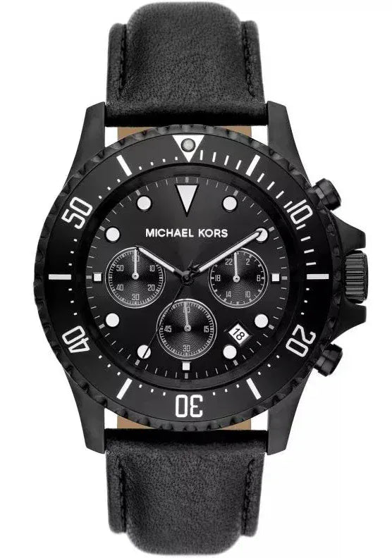 Buy Shop Michael Kors Everest Chronograph Black Dial Black Leather Strap Watch For Men - MK9053 USA Online