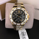 Buy Shop Michael Kors Everest Chronograph Black Dial Gold Steel Strap Watch For Women - MK5828 USA Online