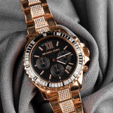 Buy Shop Michael Kors Everest Chronograph Black Dial Rose Gold Steel Strap Watch For Women - MK5875 USA Online