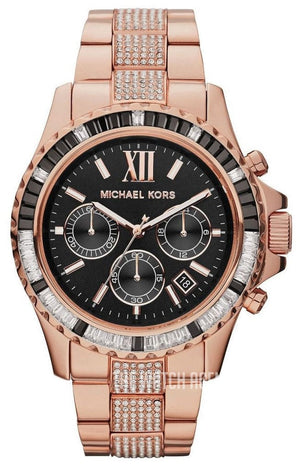 Buy Shop Michael Kors Everest Chronograph Black Dial Rose Gold Steel Strap Watch For Women - MK5875 USA Online