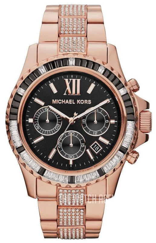 Buy Shop Michael Kors Everest Chronograph Black Dial Rose Gold Steel Strap Watch For Women - MK5875 USA Online