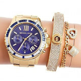 Buy Shop Michael Kors Everest Chronograph Blue Dial Gold Steel Strap Watch For Women - MK6971 USA Online